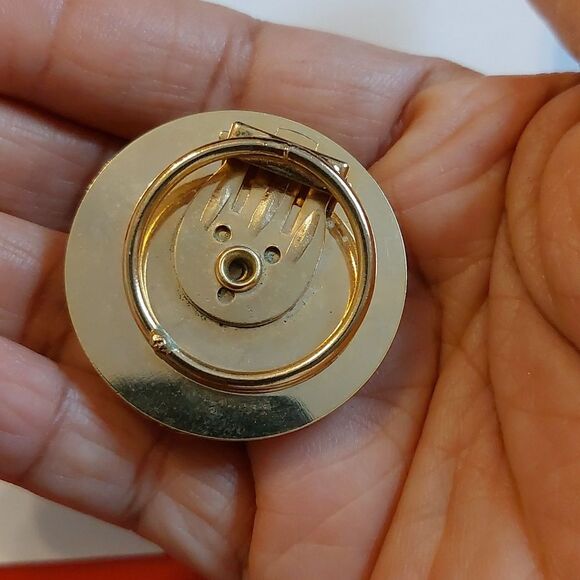 Vintage Gold Tone Inlaid 3D Flower Pattern Round Scarf Ring Clip - Picture 4 of 6